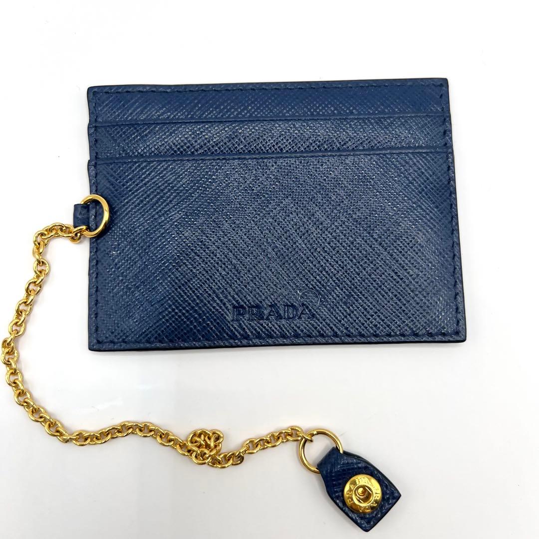 美品✨プラダ 長財布 Wホック パスケース付 サフィアーノ 青 1MH132