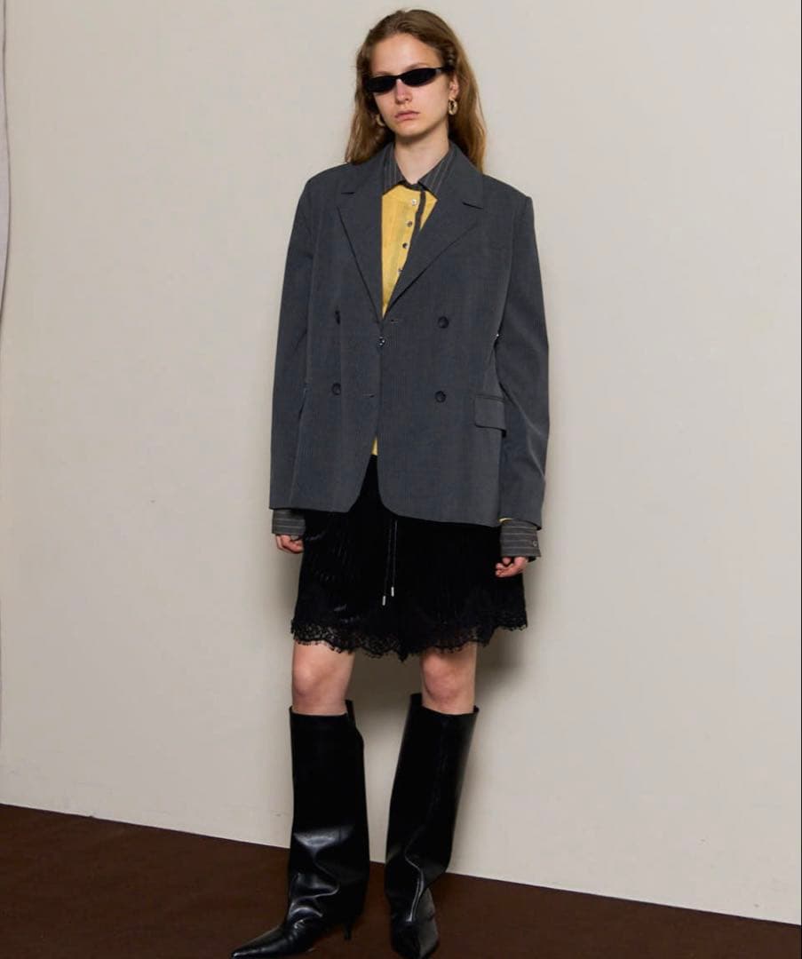 メゾンスペシャル25Autumn Hem Lace Velour Shorts