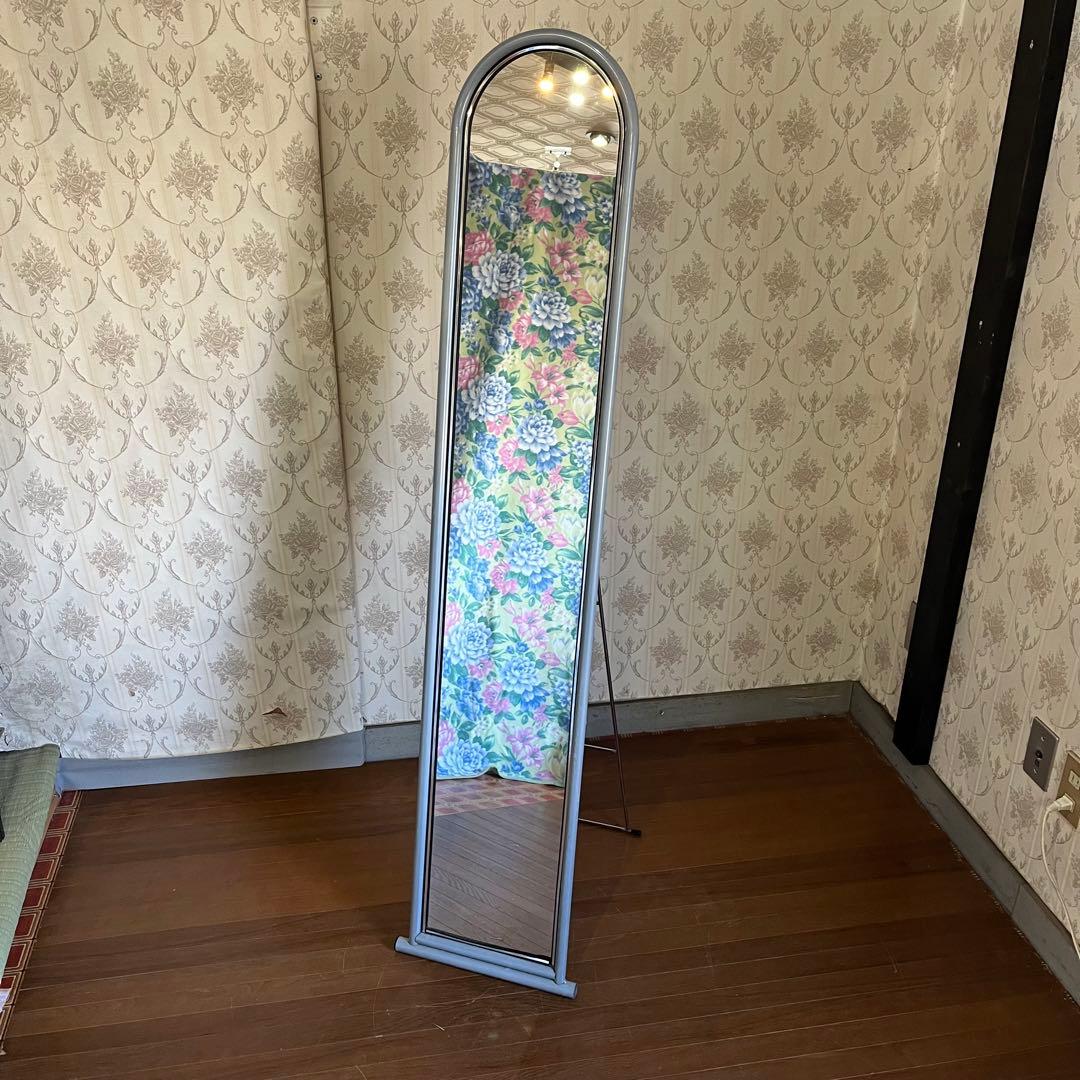 【インダストリアル】アルミフレーム アイアン スタンドミラー 全身鏡 シルバー