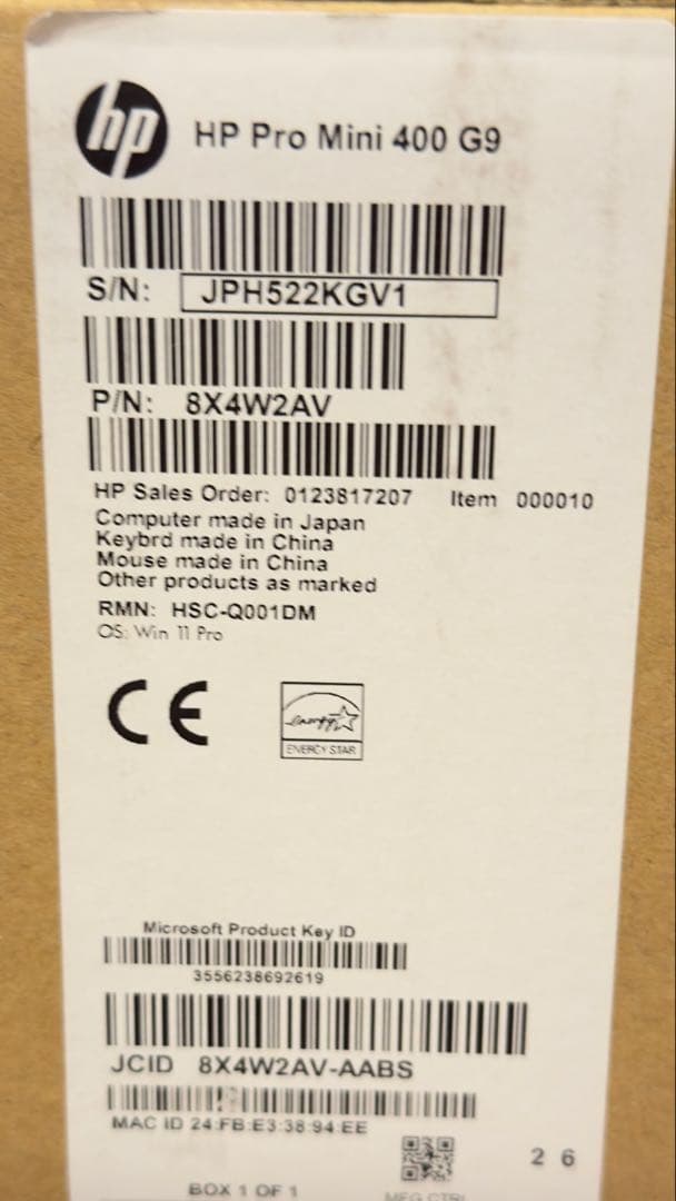 Windowsデスクトップ HP Pro Mini 400 G9 i5-14500T 16GB 512GB