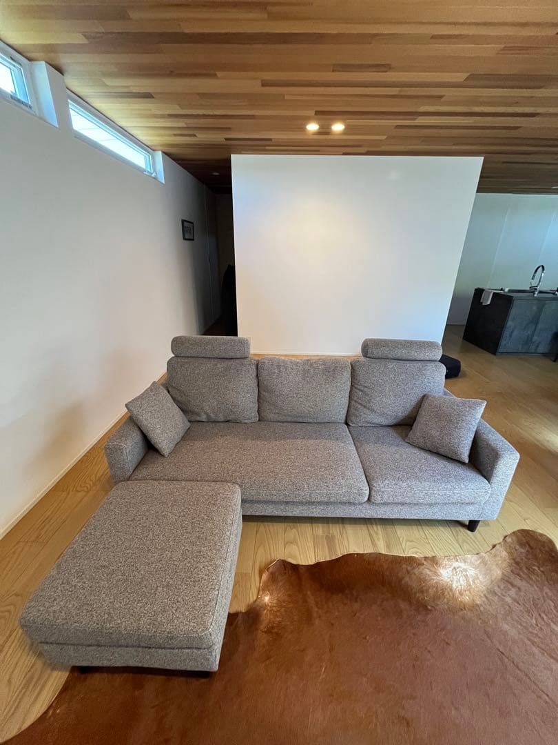 3人掛けカウチソファ ヘッドレスト付 レイアウト自由【引取り限定】