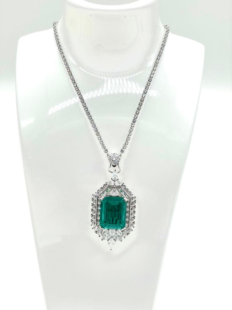 巨大 エメラルドクオーツ モアサナイト テニスネックレス 1点のみ SV925