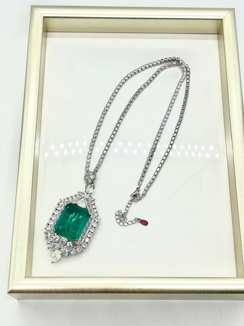 巨大 エメラルドクオーツ モアサナイト テニスネックレス 1点のみ SV925