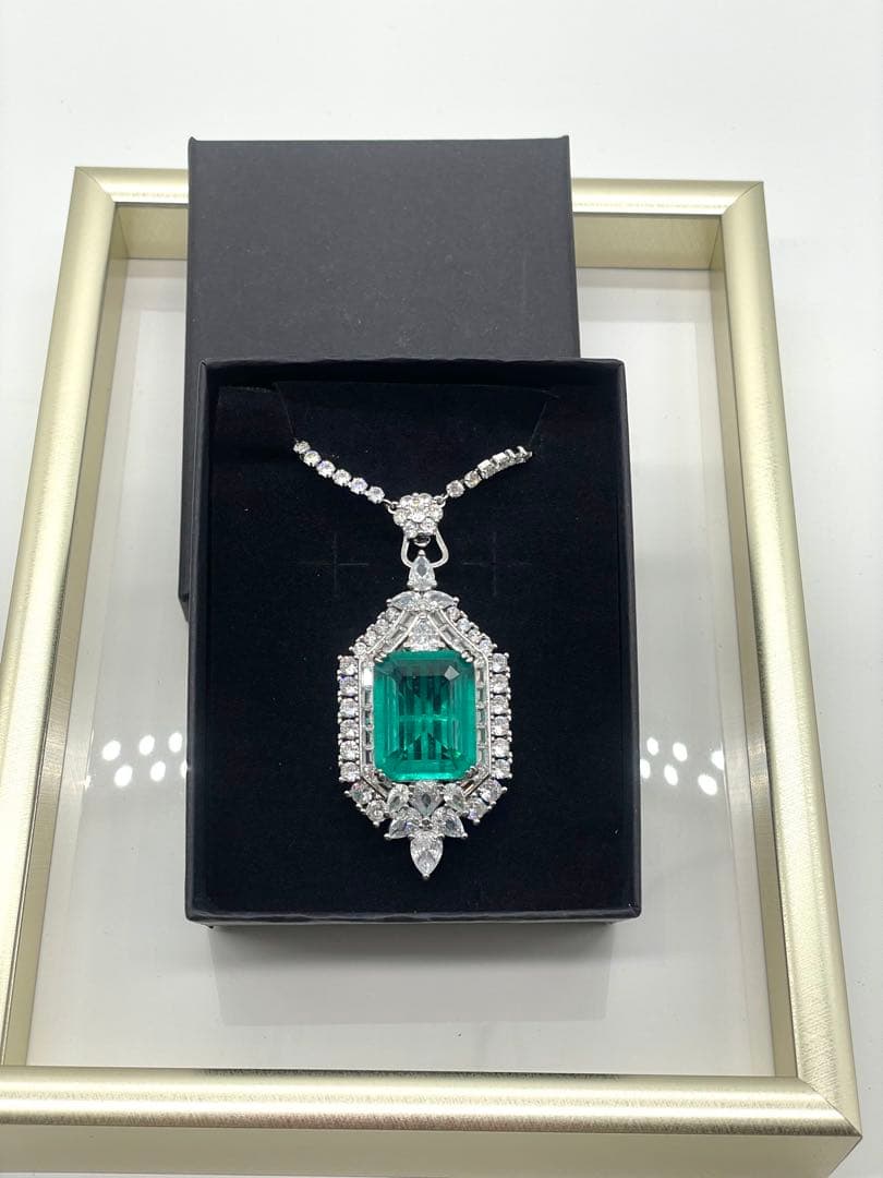 巨大 エメラルドクオーツ モアサナイト テニスネックレス 1点のみ SV925