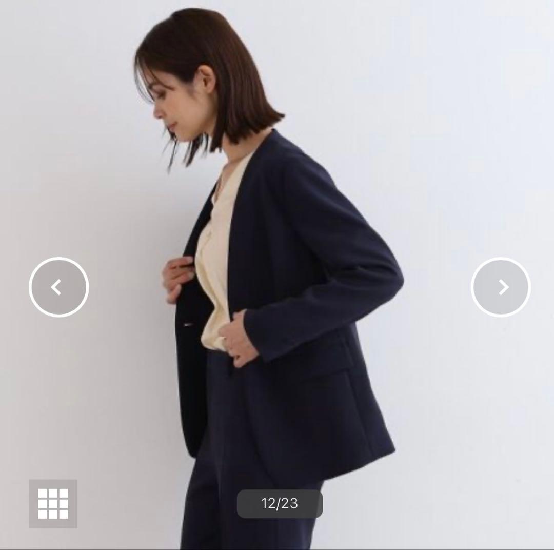 新品　インディヴィ V.A.I ノーカラーJKスーツ　ネイビー　05（XS）