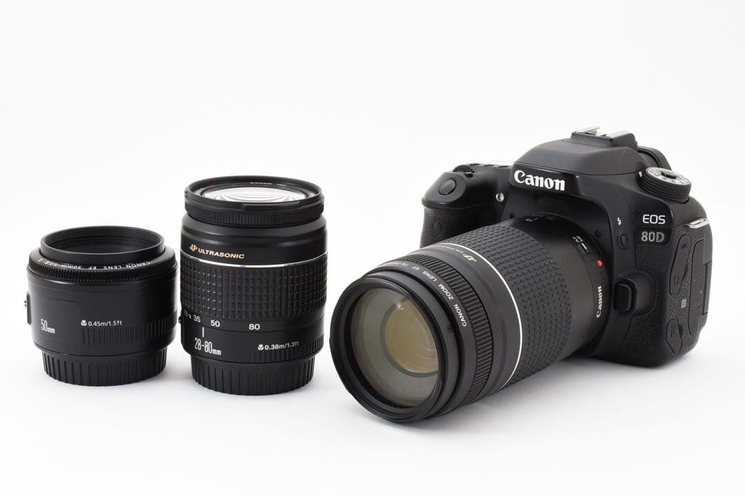 保証付/Wi-Fil動画/Canon EOS80D標準＆望遠＆単焦点レンズセット