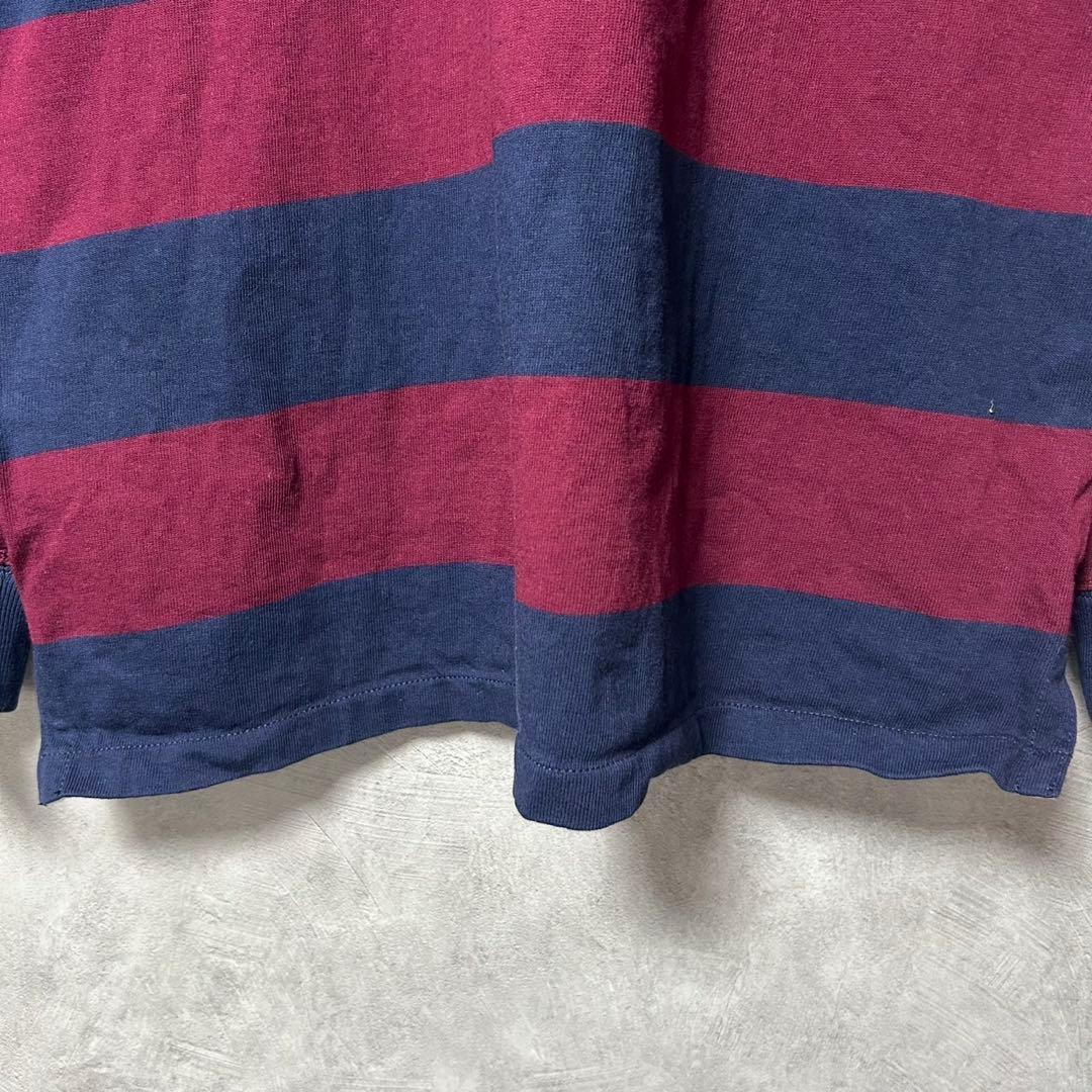 美品 ラルフローレン 刺繍 ロゴ 太 ボーダー 長袖 ラガー シャツ M
