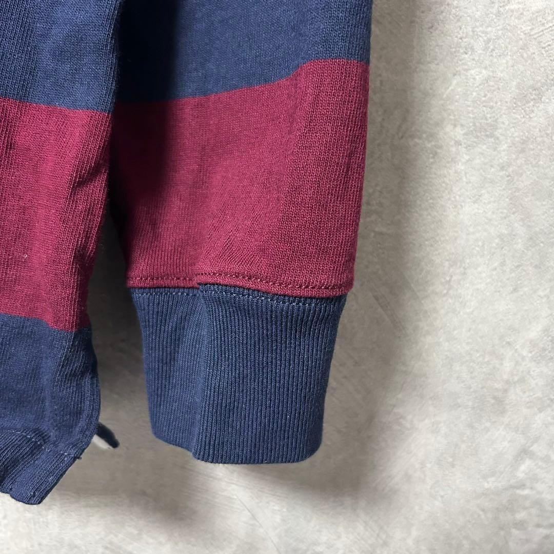 美品 ラルフローレン 刺繍 ロゴ 太 ボーダー 長袖 ラガー シャツ M