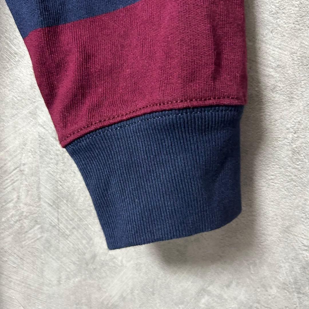美品 ラルフローレン 刺繍 ロゴ 太 ボーダー 長袖 ラガー シャツ M
