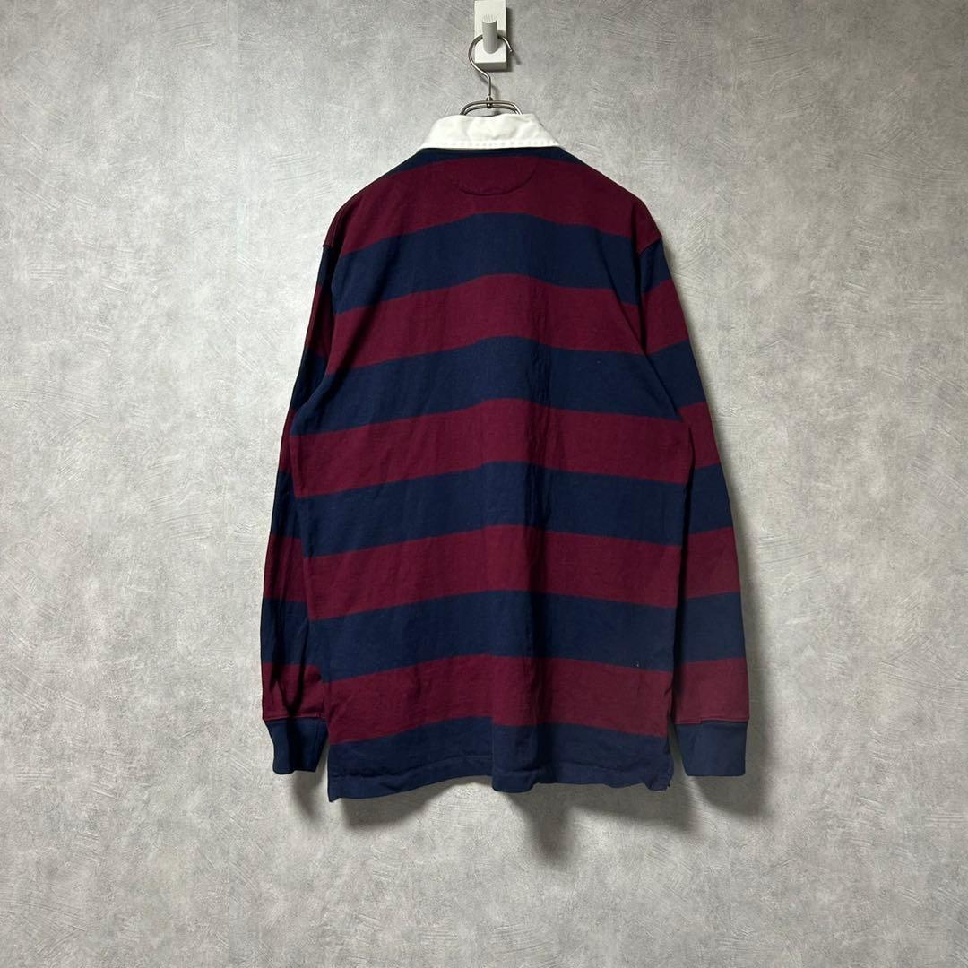美品 ラルフローレン 刺繍 ロゴ 太 ボーダー 長袖 ラガー シャツ M