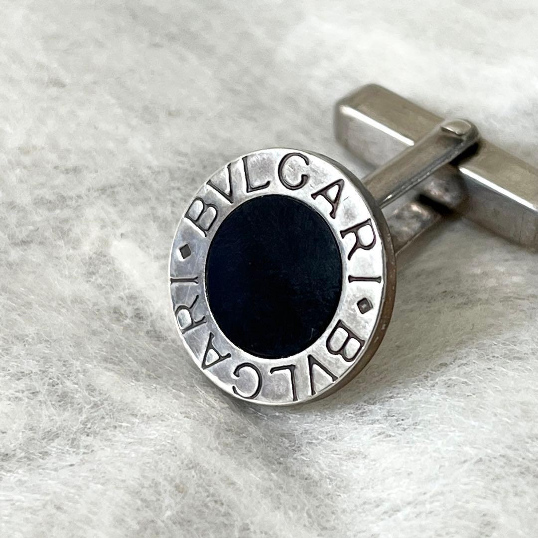 ブルガリ　カフス　ブランドロゴ　Ag925　シルバー　ブラック　メンズ　箱付き