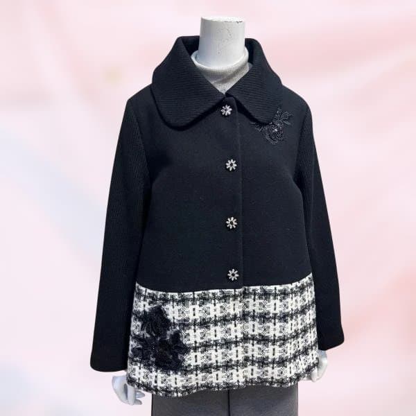 ステンカラー ジャケット 黒 チェック柄 スーパービューティ 新作 ゆったり