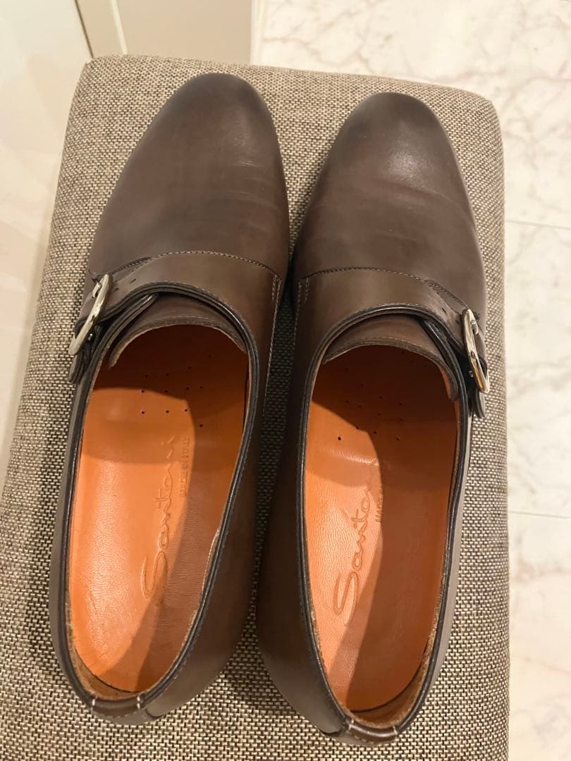 Santoni ダークブラウン ダブルモンクシューズ