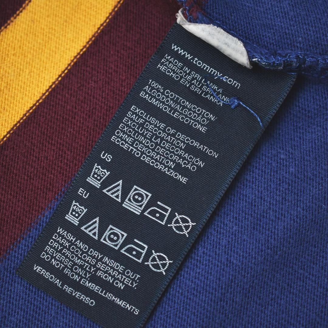 トミーヒルフィガー 長袖 ラガーシャツ スリット S ボーダー柄 マルチカラー