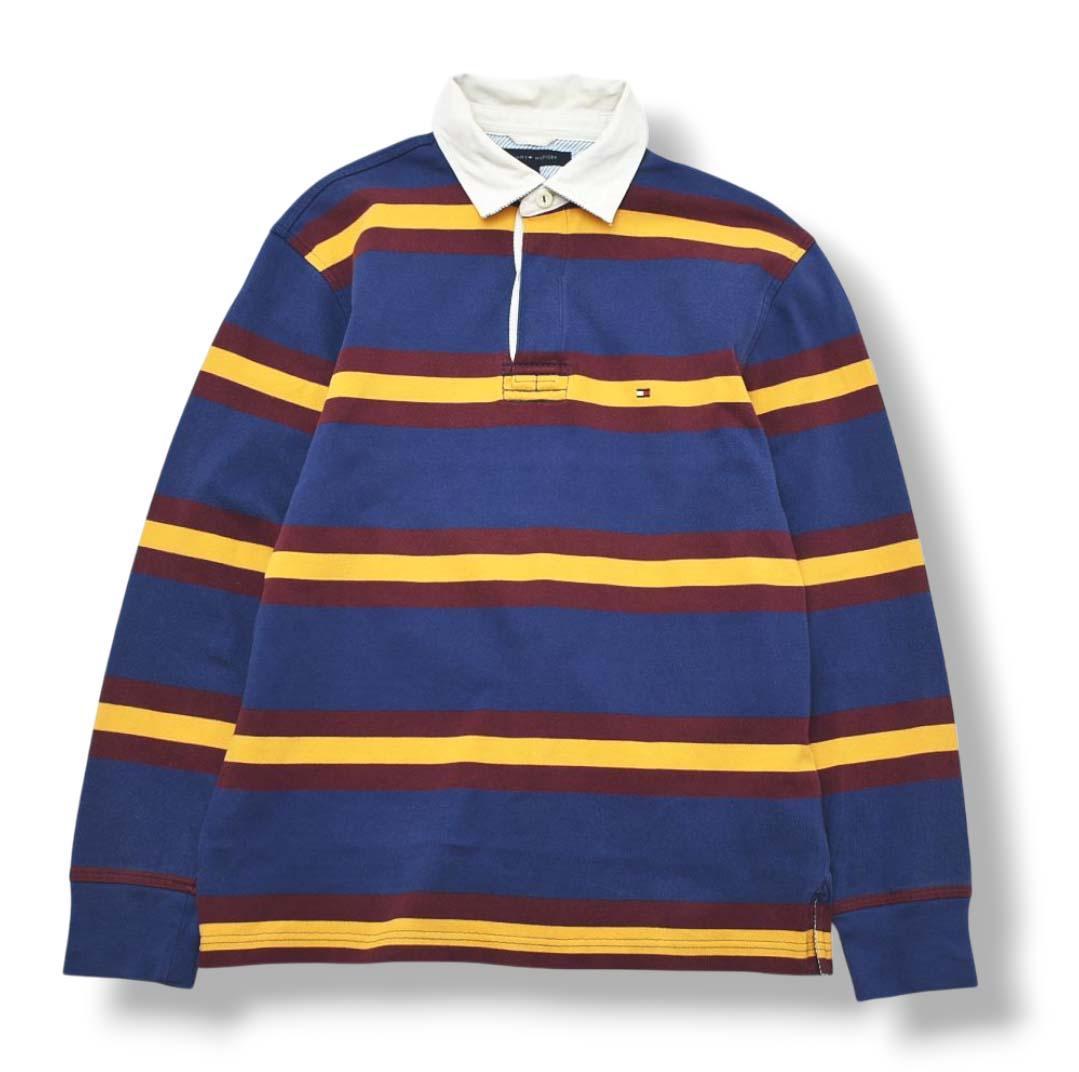トミーヒルフィガー 長袖 ラガーシャツ スリット S ボーダー柄 マルチカラー