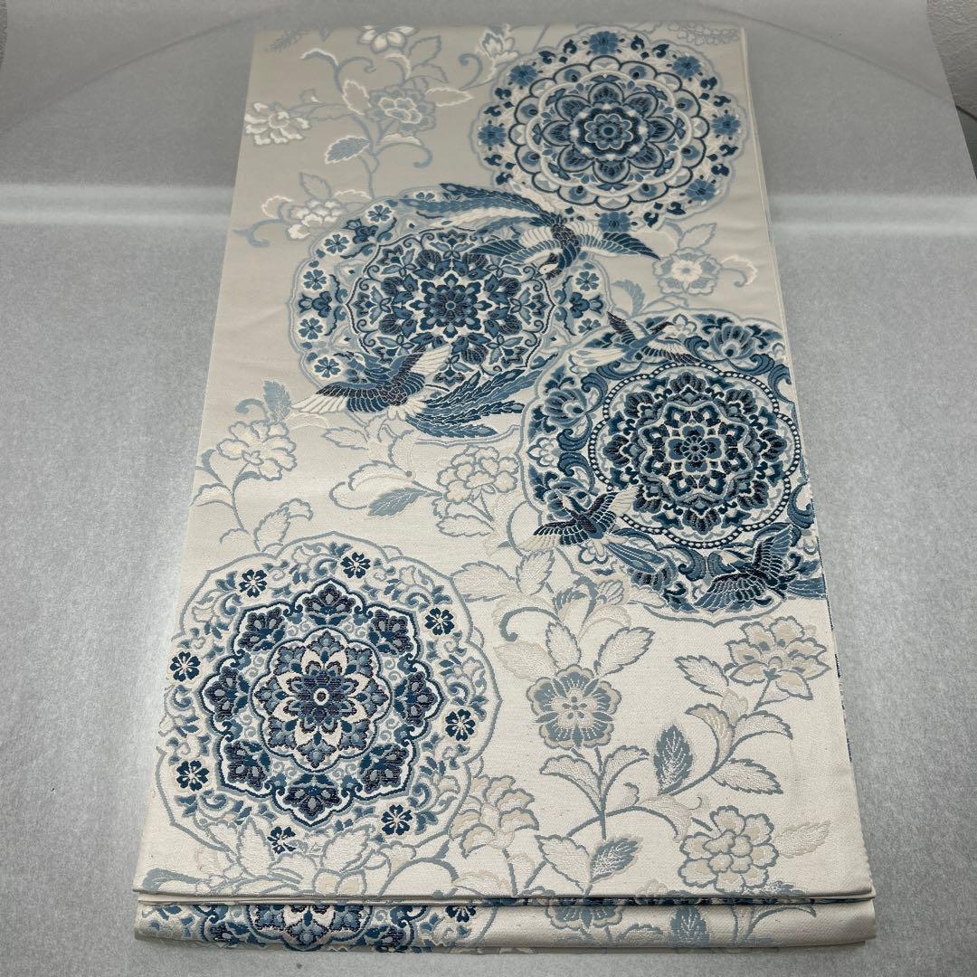 【藍染 鏡裹鳥華文】花柄 六通柄袋帯0105