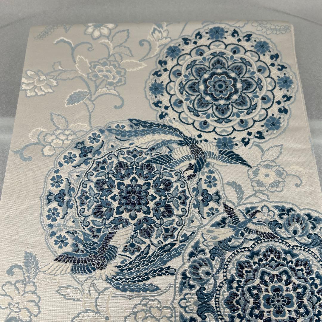 【藍染 鏡裹鳥華文】花柄 六通柄袋帯0105