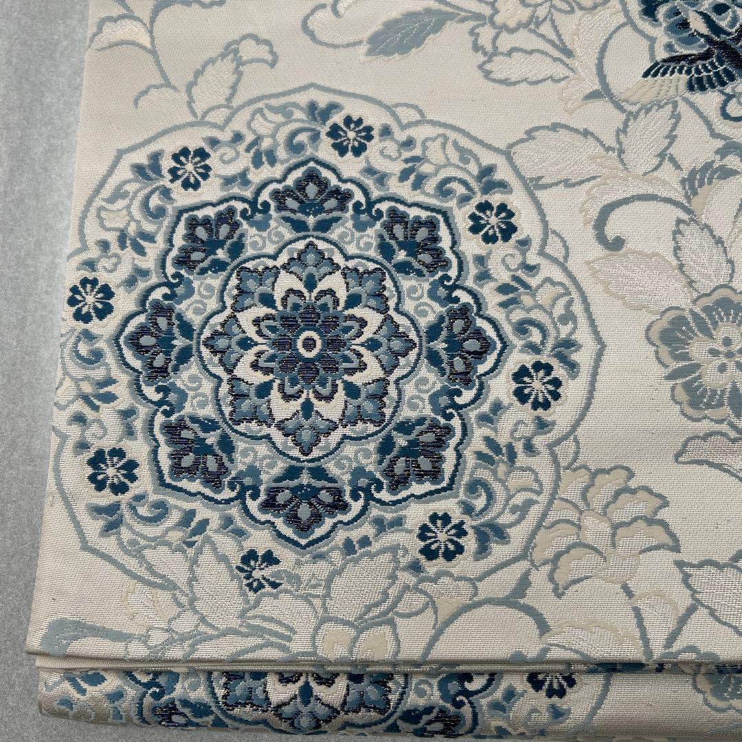 【藍染 鏡裹鳥華文】花柄 六通柄袋帯0105