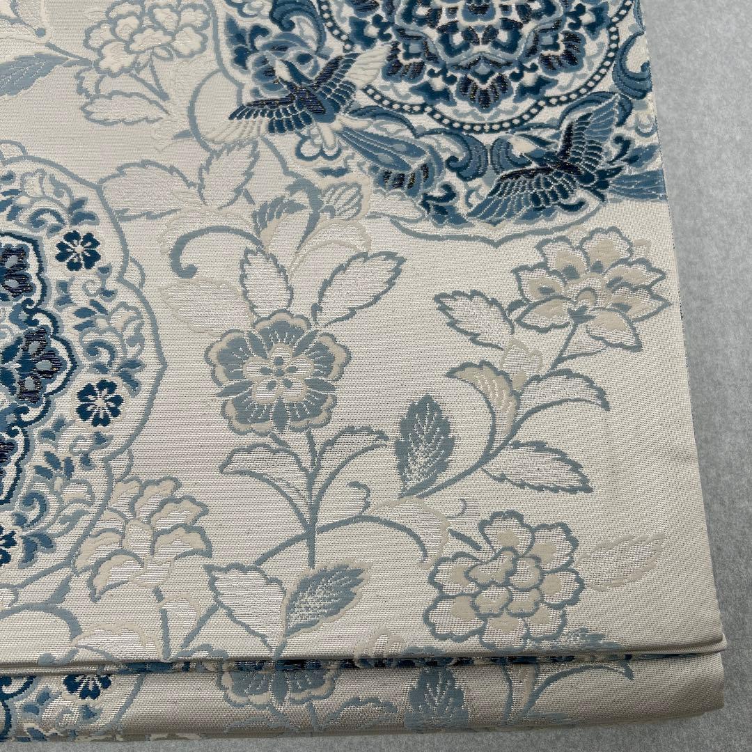 【藍染 鏡裹鳥華文】花柄 六通柄袋帯0105