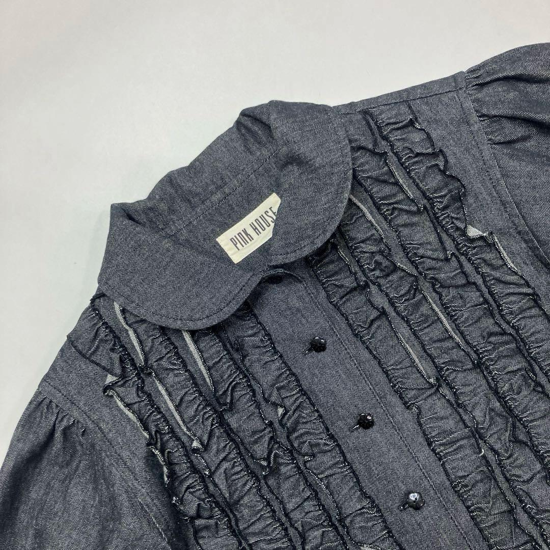 【美品】ピンクハウス 縦ピコフリル使い デニムジャケット/2024年 春