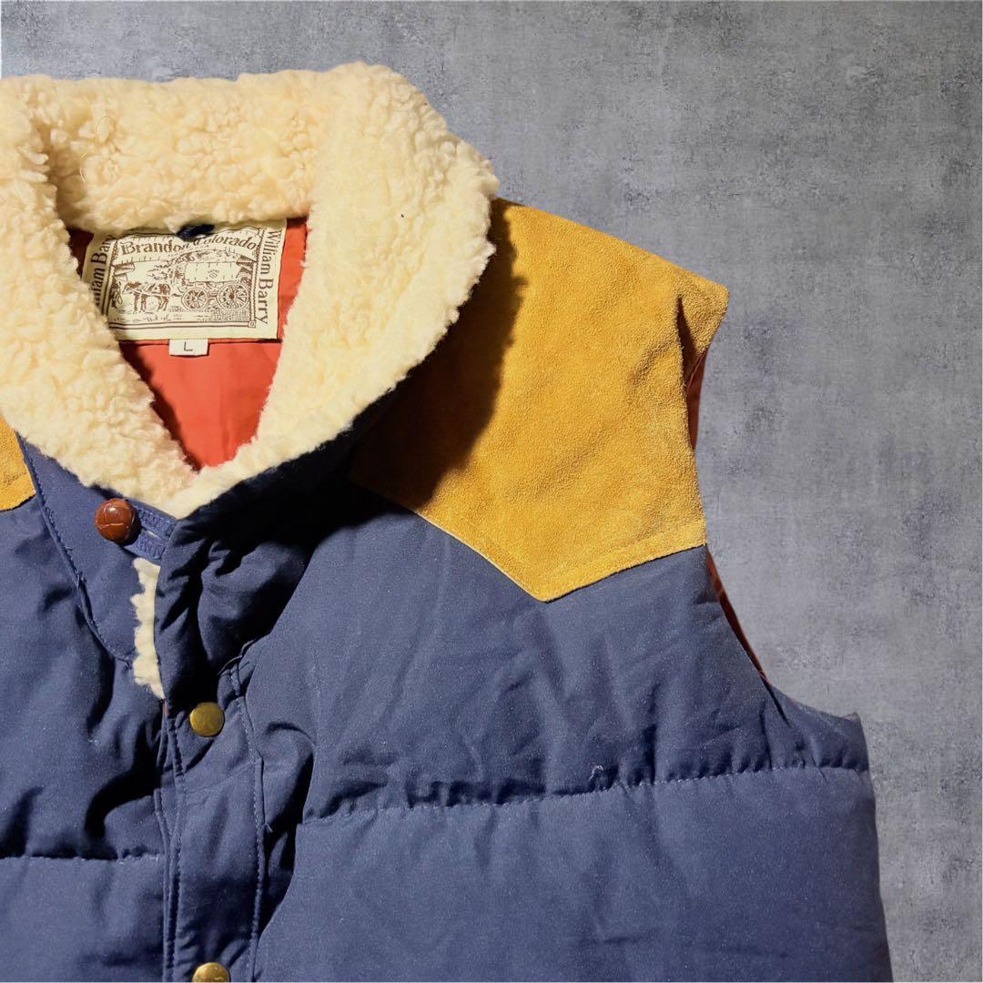 USA製 William Barry レザー切替 ダウンベスト キャメル L