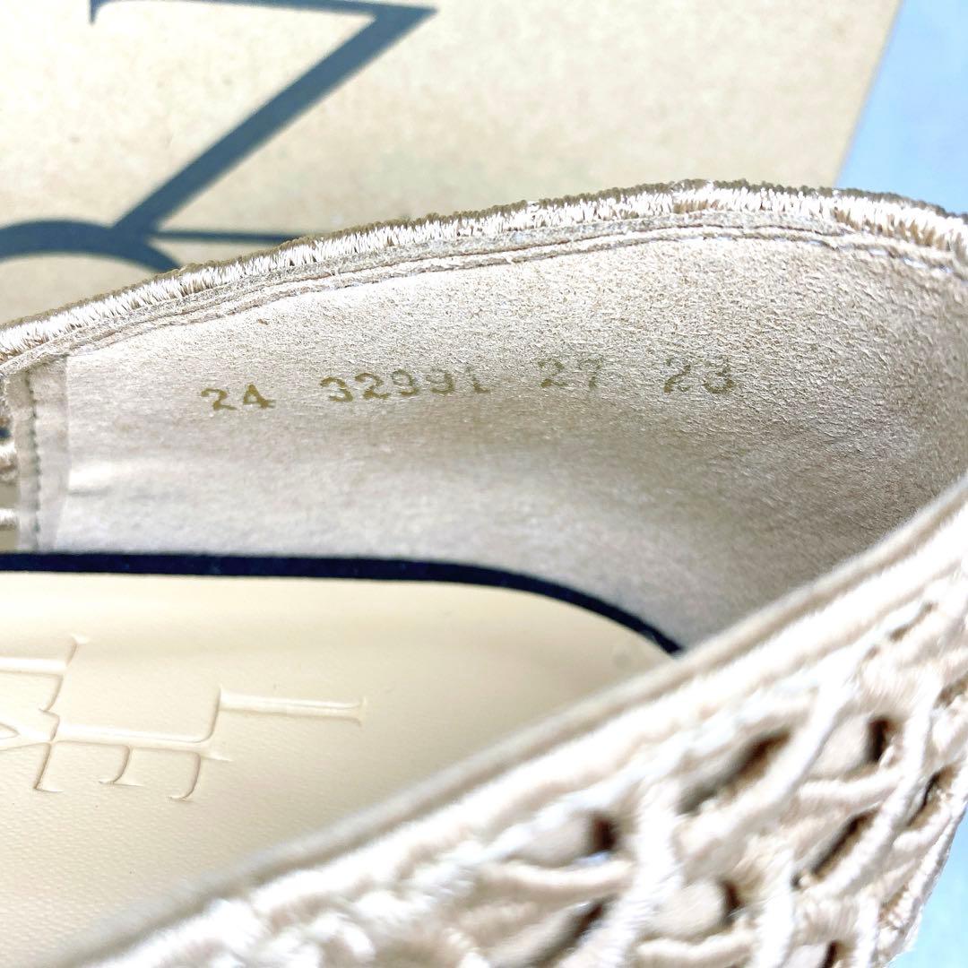 美品✨ルタロン　スクエア　クロシェストラップ　フラット　23cm