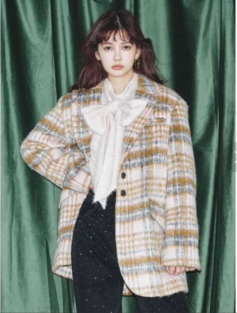 Lily brown リリーブラウン シャギーオーバージャケット チェック