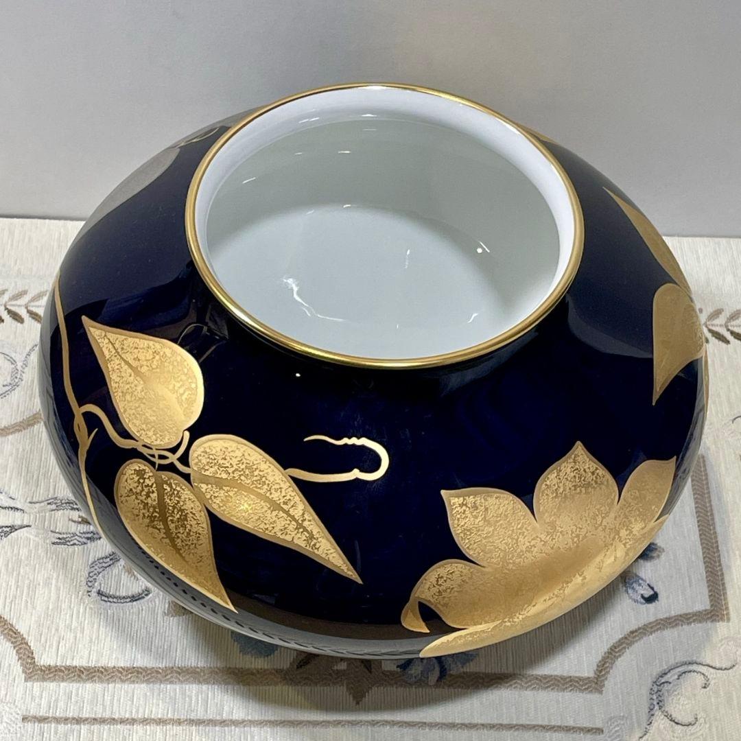 皇室御用達 大倉陶園 瑠璃金蝕鉄線 19cm花器