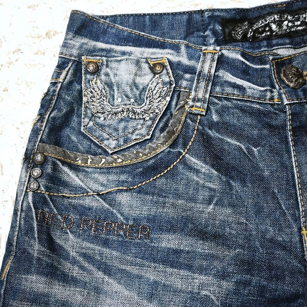 RED PEPPER レッドペッパー 刺繍デニム ブーツカット フレア 羽 翼