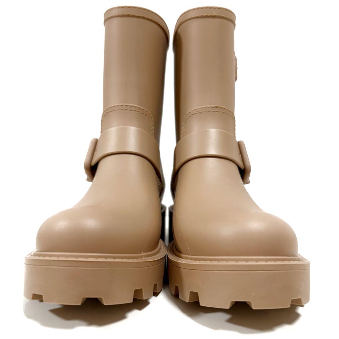 【未使用級】 ジミーチュウ レインブーツ ベルト 36 ベージュ ミドル丈