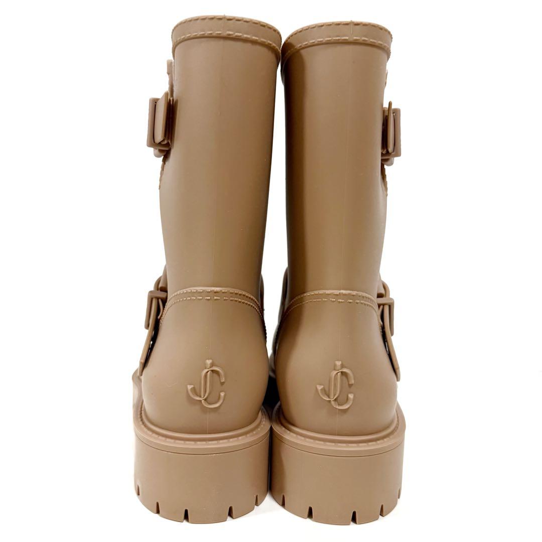 【未使用級】 ジミーチュウ レインブーツ ベルト 36 ベージュ ミドル丈
