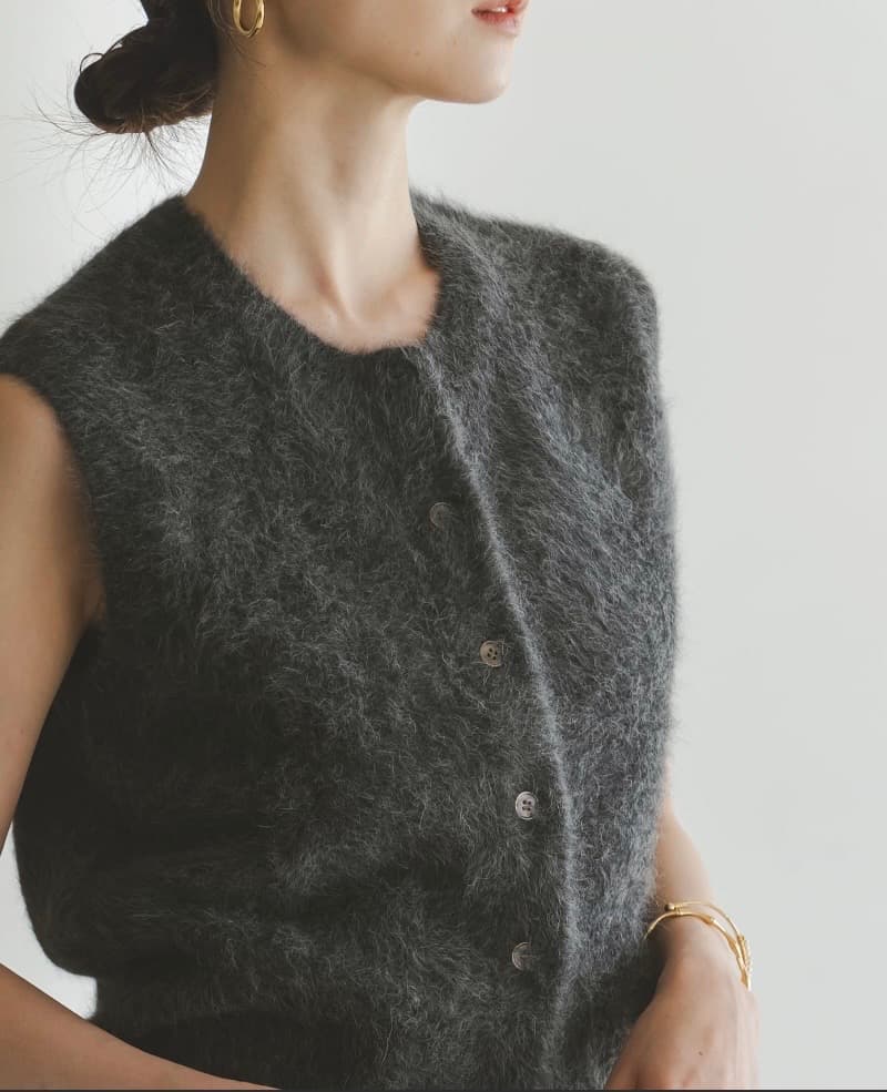 noble FOX/Caファーニットフロントボタンベスト グレー