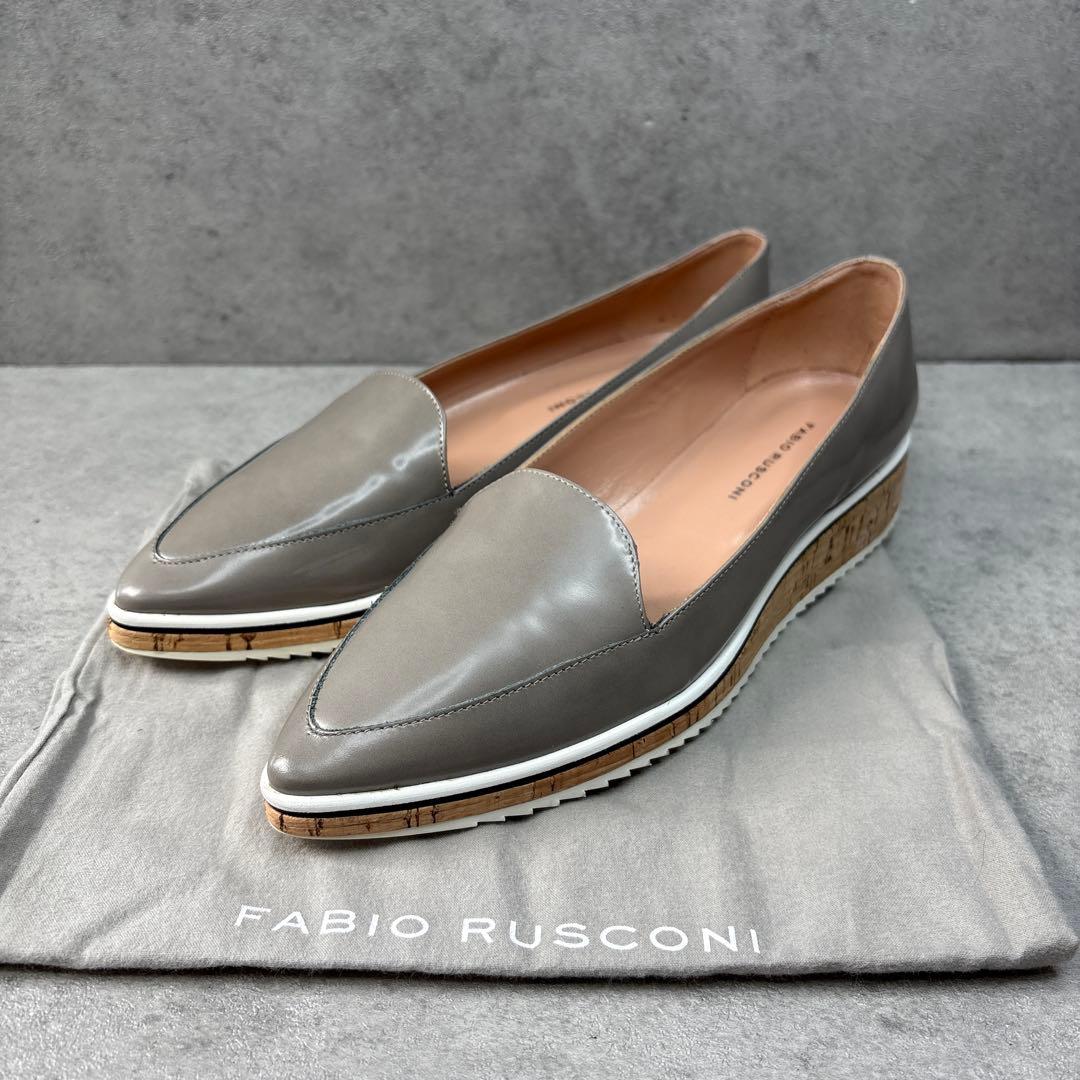 展示品新品！ファビオルスコーニ　グレージュ　ポインテッド　レザーフラットシューズ