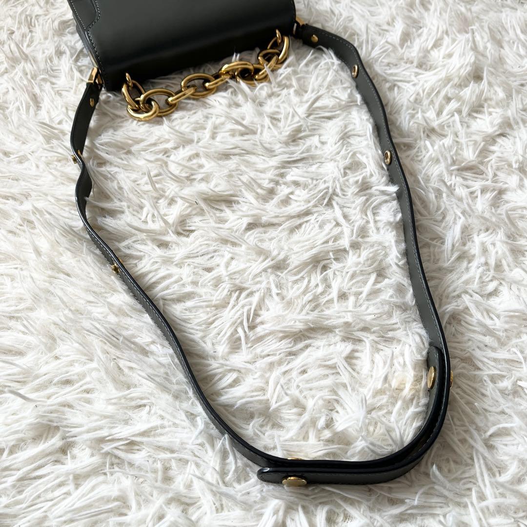 マルニ　トランク ミニ　チェーン　2way　ショルダーバッグ　レザー　グレー