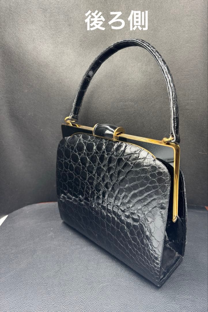 週末セール‼️フランス　アンティーク　総クロコダイル黒色バック。長期保存、現状