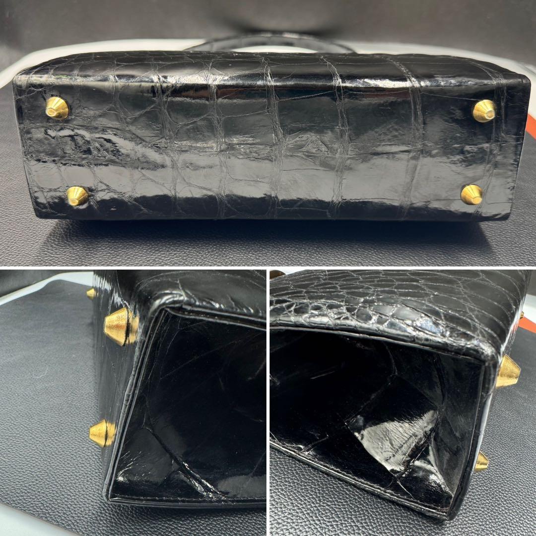 週末セール‼️フランス　アンティーク　総クロコダイル黒色バック。長期保存、現状