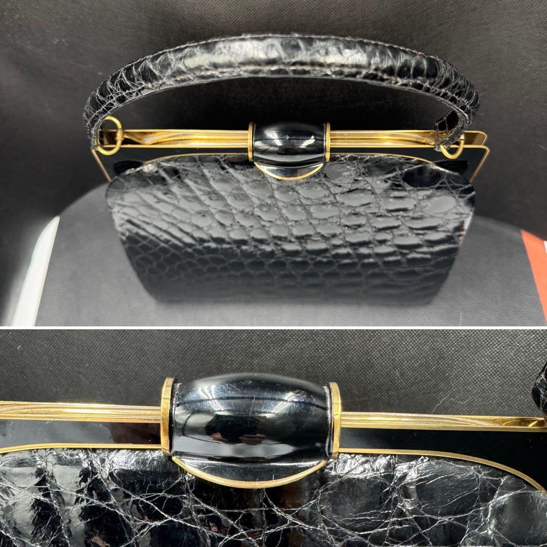 週末セール‼️フランス　アンティーク　総クロコダイル黒色バック。長期保存、現状