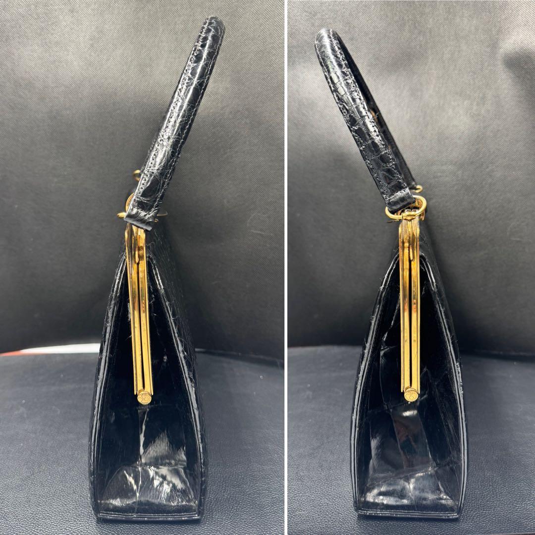 週末セール‼️フランス　アンティーク　総クロコダイル黒色バック。長期保存、現状