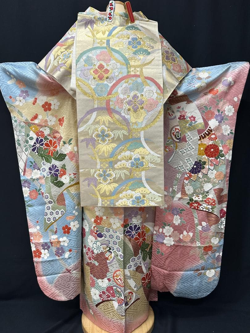 千總 高島屋誂え ピンク地染め分け 誰が袖 振袖 フルセット