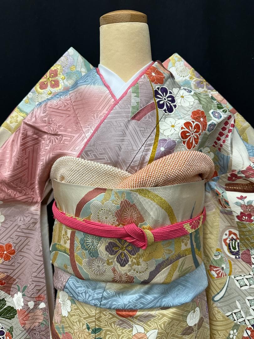 千總 高島屋誂え ピンク地染め分け 誰が袖 振袖 フルセット