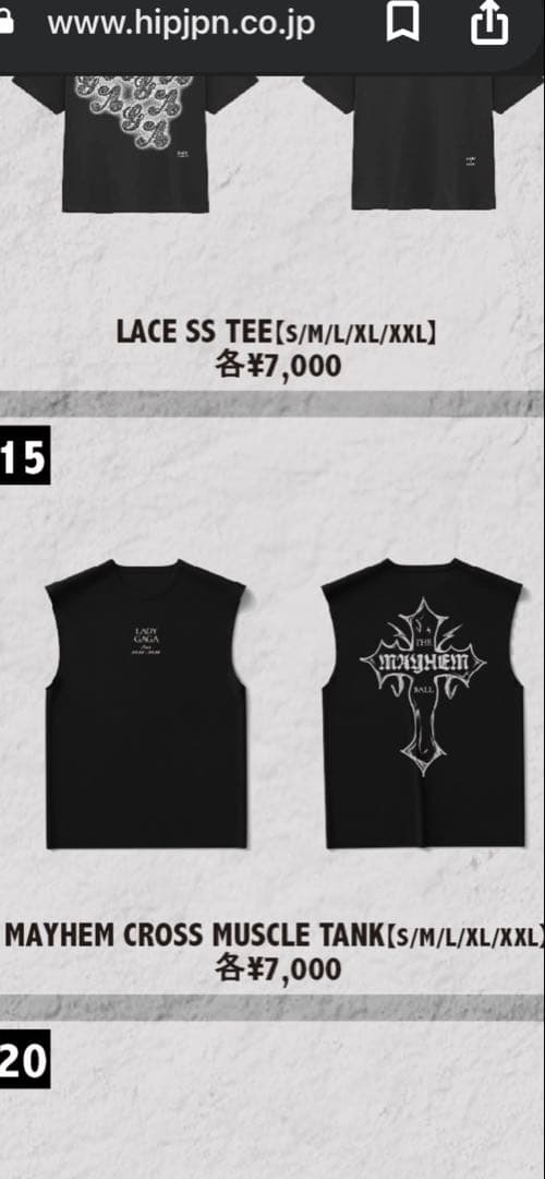 レディガガ　MAYHEM ライブ限定タンクトップ　背中に十字架　新品未着用