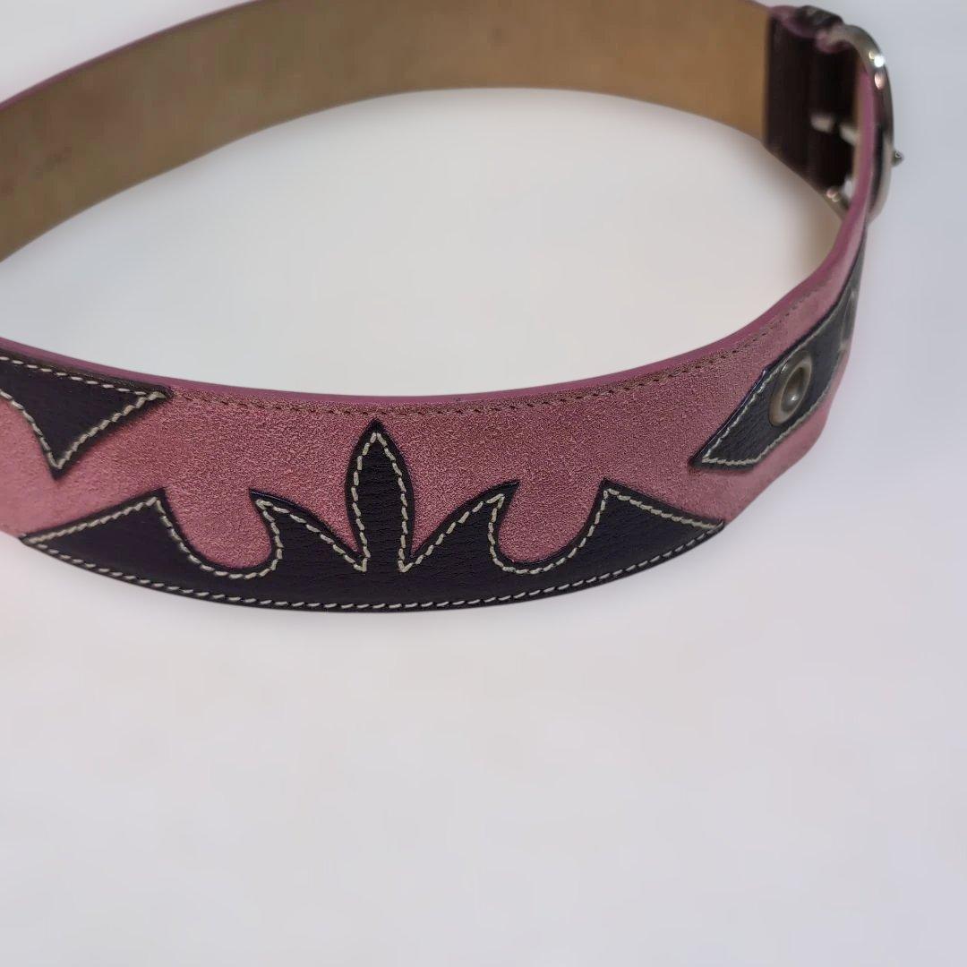 希少美品 PRADAラウンドシェイプ スエード/レザー レディースデザインベルト