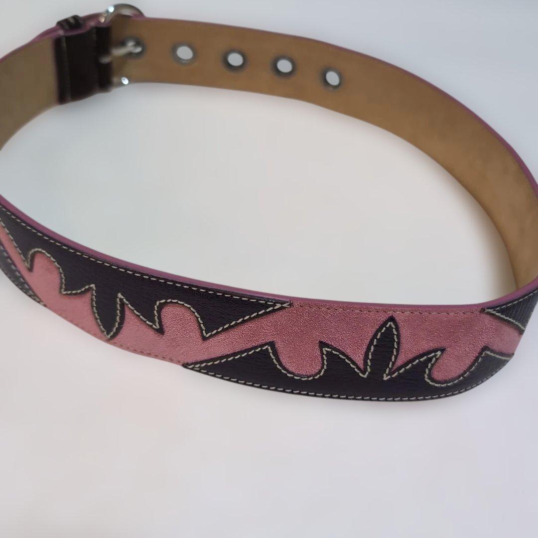 希少美品 PRADAラウンドシェイプ スエード/レザー レディースデザインベルト