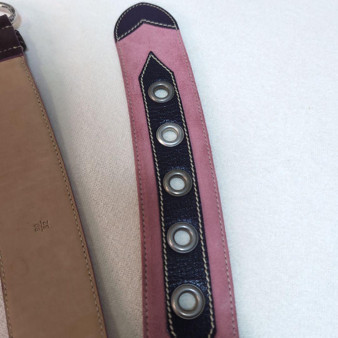 希少美品 PRADAラウンドシェイプ スエード/レザー レディースデザインベルト