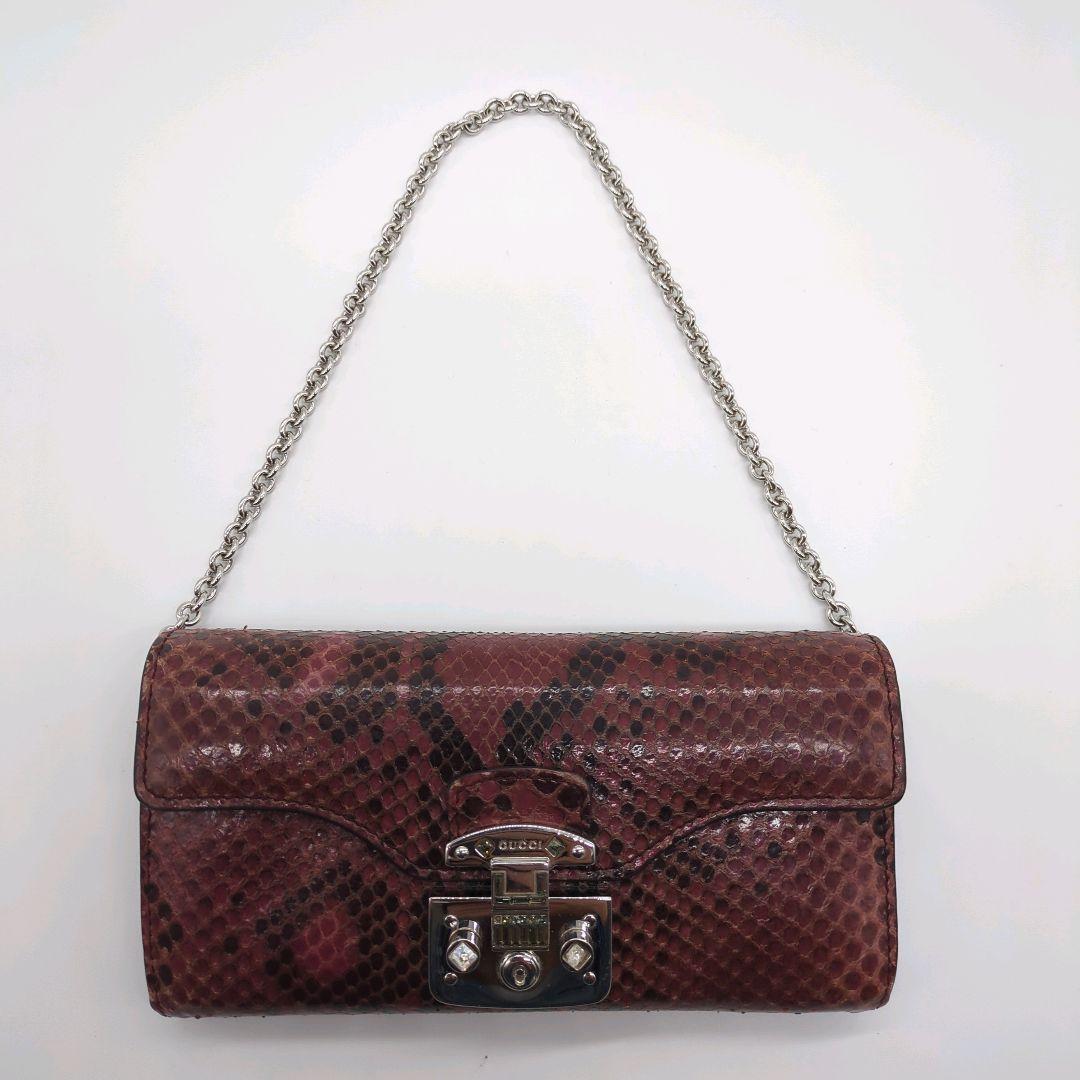 【入手困難・箱付き】グッチ☆チェーンウォレット 長財布 パイソン L字ジップ