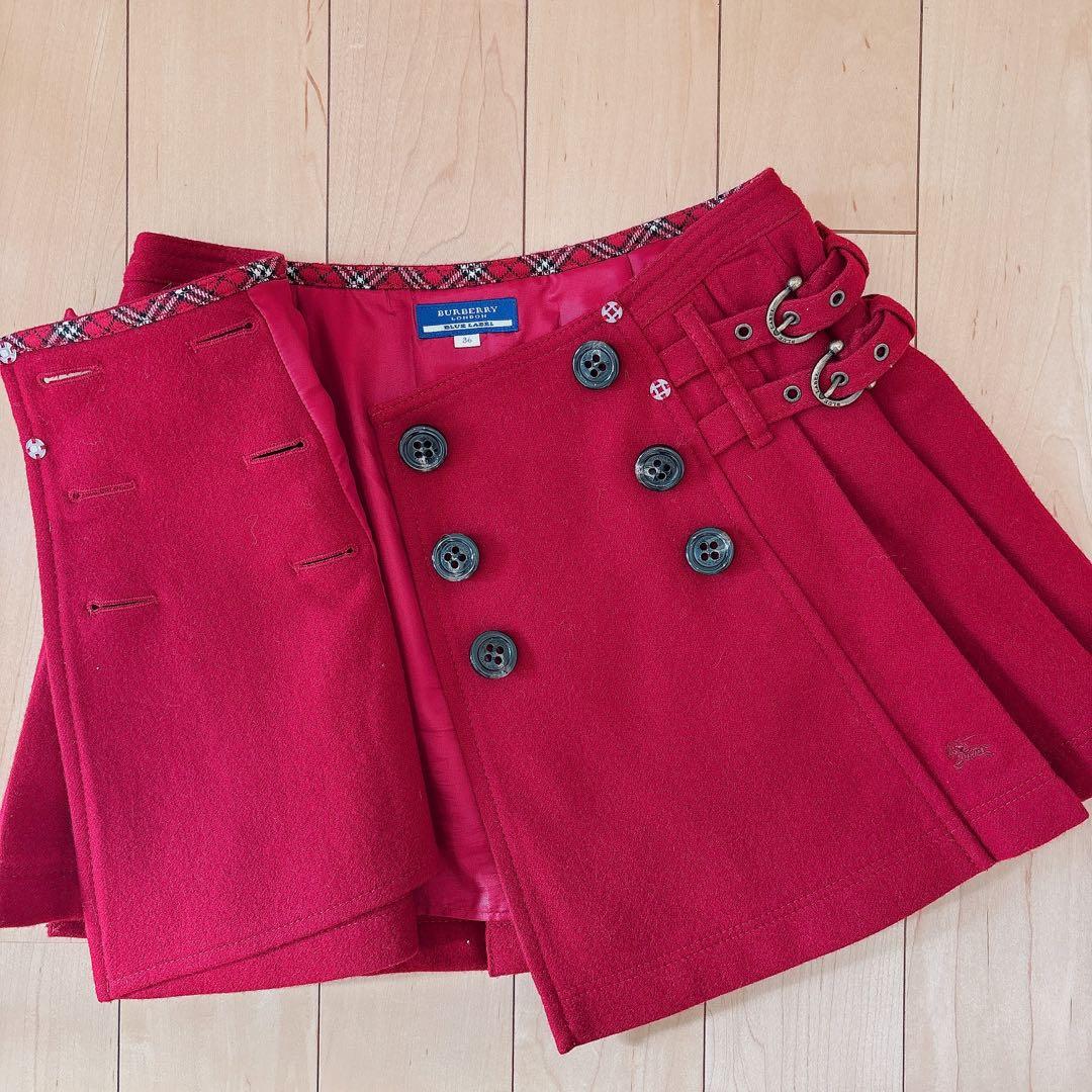 【超美品】♡バーバリーブルーレーベル♡プリーツ巻きスカート♡レッド♡