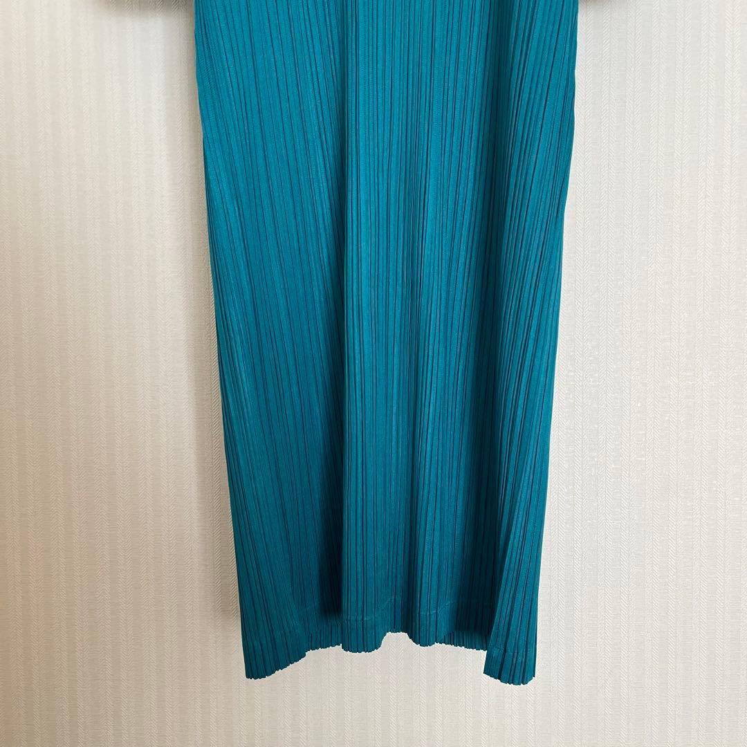 PLEATSPLEASE イッセイミヤケ　ロングワンピース　ブルーグリーン　3