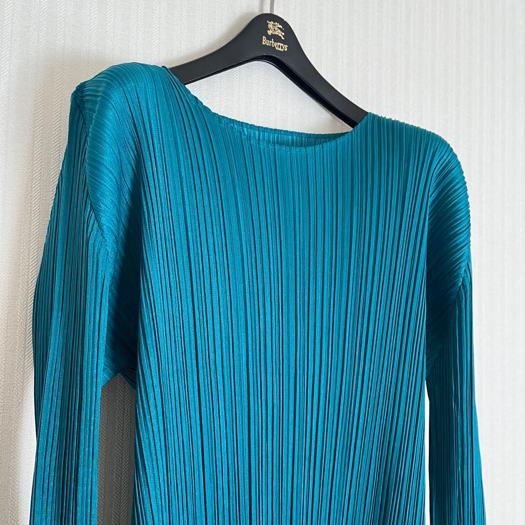 PLEATSPLEASE イッセイミヤケ　ロングワンピース　ブルーグリーン　3