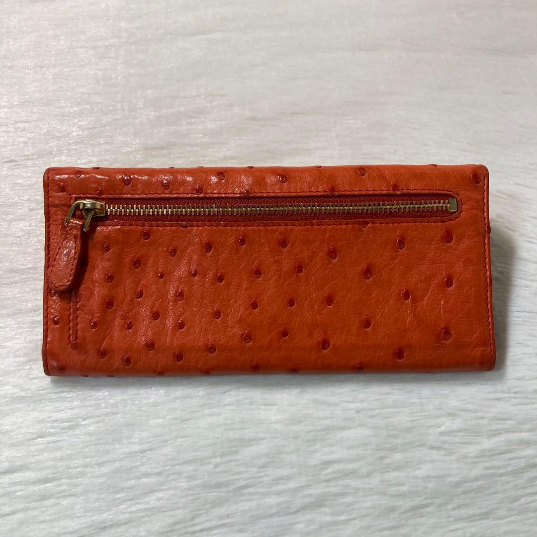 希少　美品　PRADA プラダ　長財布　オレンジ　ダチョウ革　Struzzo 橙