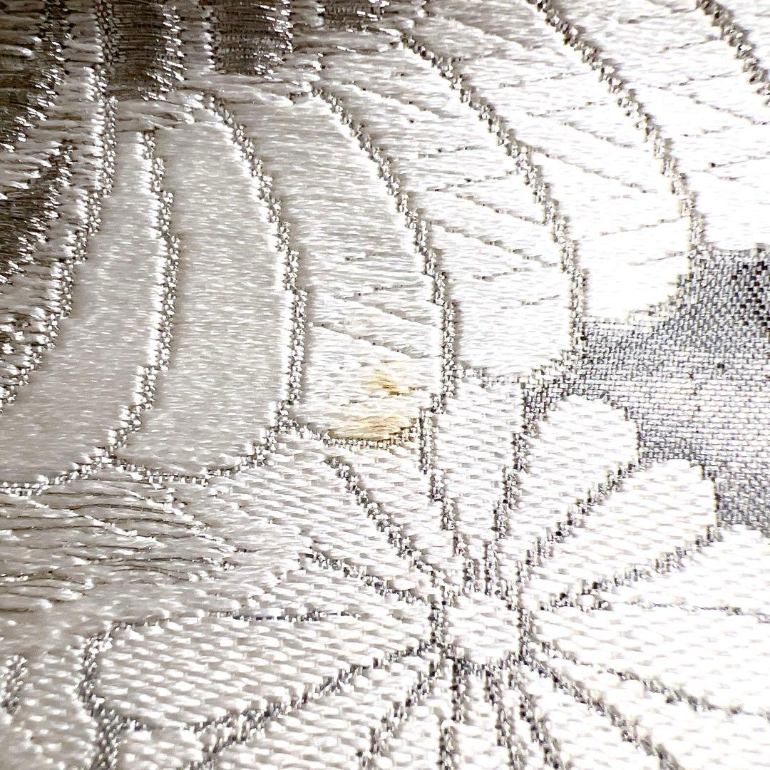 袋帯　唐織　双鶴文　鶴　菊花　白地　銀糸　着物　011tz